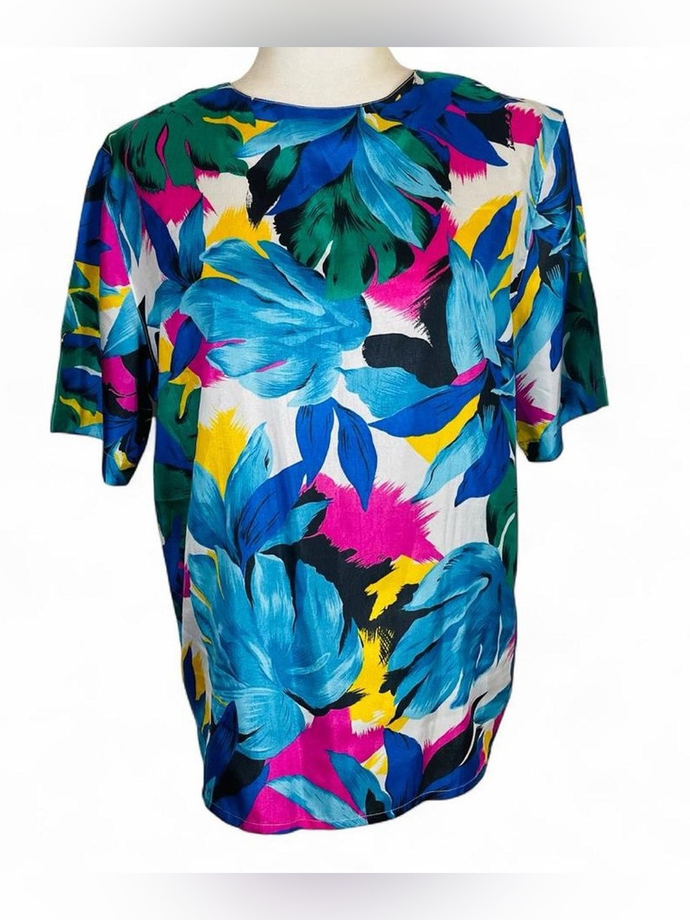 `Vintage 80s 90s David Matthew Size 12 Floral Tropical Print Top Blouse Colorful